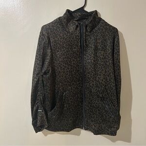 Democracy Women’s‎ Jacket M Leopard Black Brown Zip Up Adjustable Sleeves Bomber